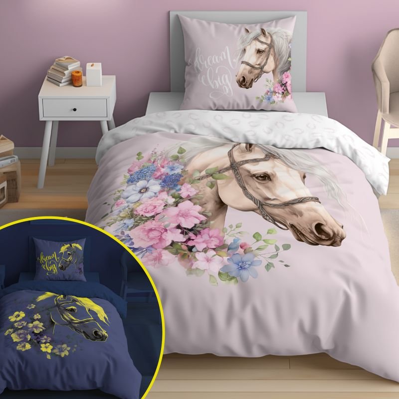 Svietiace obliečky Kôň Romantic pink 140/200, 70/80
