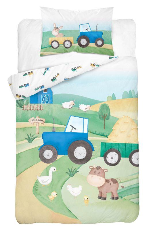 DETEXPOL Bambusové obliečky do postieľky Šťastná farma modrá 100x135 + 40x60 cm