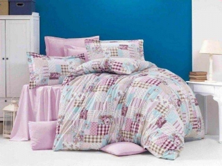 Francúzské krepové Obliečky PATCHWORK ružový 220/200, 70/90 cm